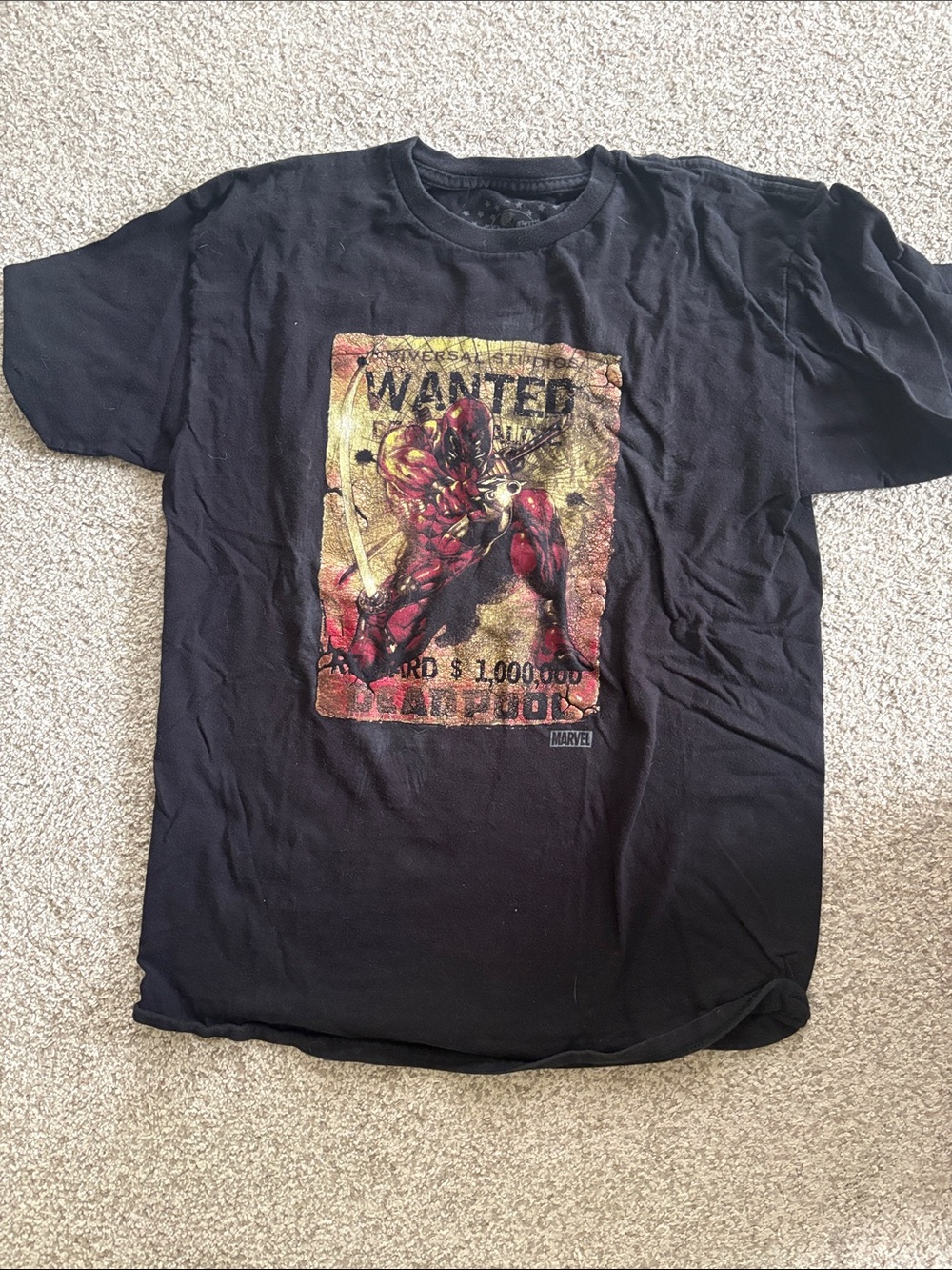 Universal Studios Marvel Black Short-Sleeve Deadpool Wanted Poster Tee